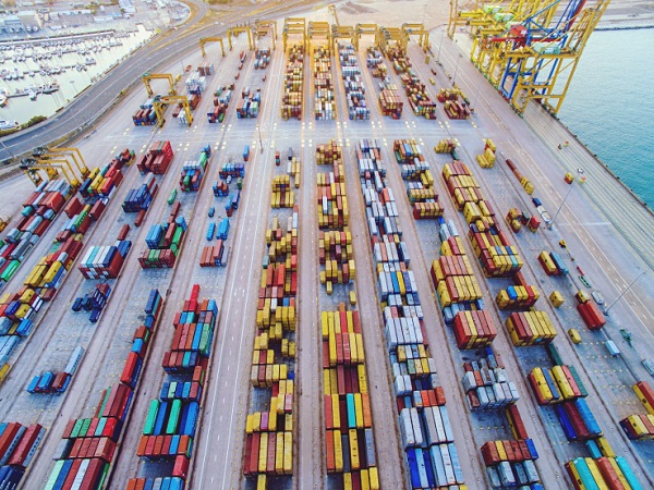 Aerial View Of Cargo Containers At Commercial Dock