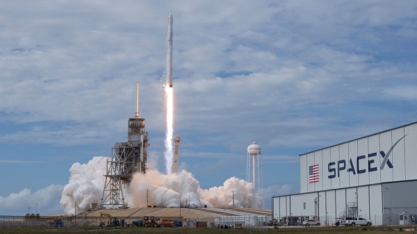 NASA handout photo of the SpaceX Falcon 9 rocket launching from pad 39A at the Kennedy Space Center in Cape Canaveral