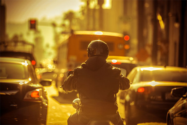Motorcyclist in Traffic jam