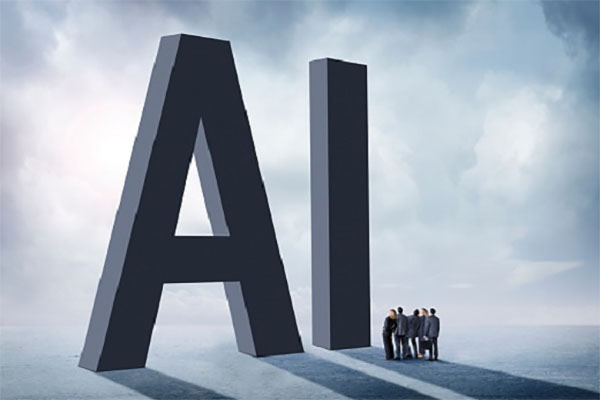 Group Of Businesspeople Standing In Shadow Of AI