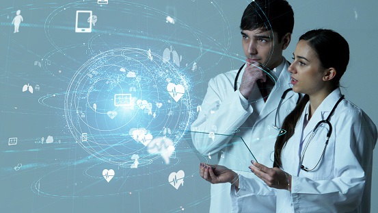 Medical technology concept. Couple of doctor.
