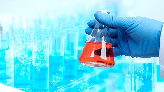 vials and test tubes in the vaccine research lab