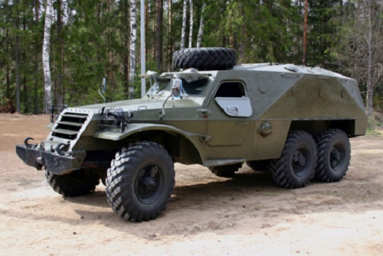 Armored russian truck in a forest.
