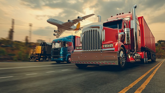 Transportation and logistics of Container Cargo ship and Cargo plane.