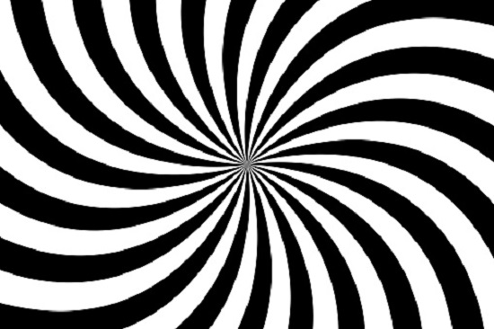 Black and white spiral background, swirling radial pattern, abstract vector illustration
